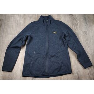L.L.Bean Women's S Sweater Fleece Full Zip Jacket Heather Navy Colorful Patch